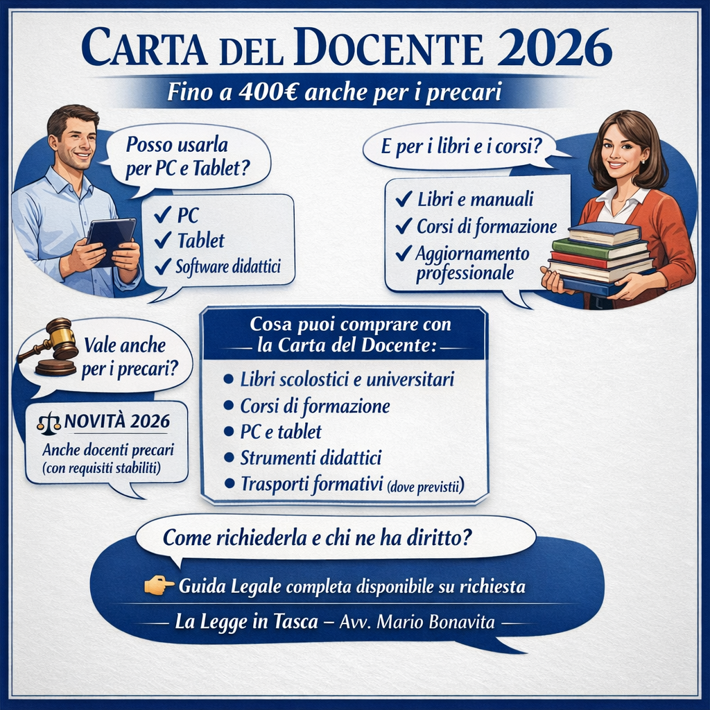 Carta del Docente 2026 fino a 400 euro anche per precari: cosa comprare e come richiederla
