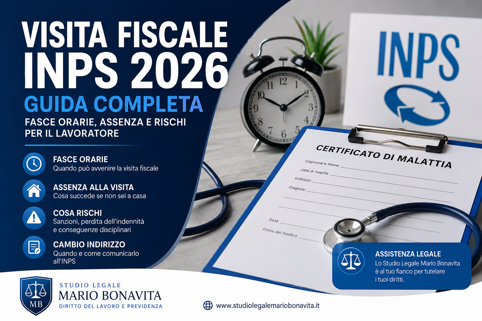 Visita fiscale INPS 2026 fasce orarie assenza alla visita e rischi per il lavoratore