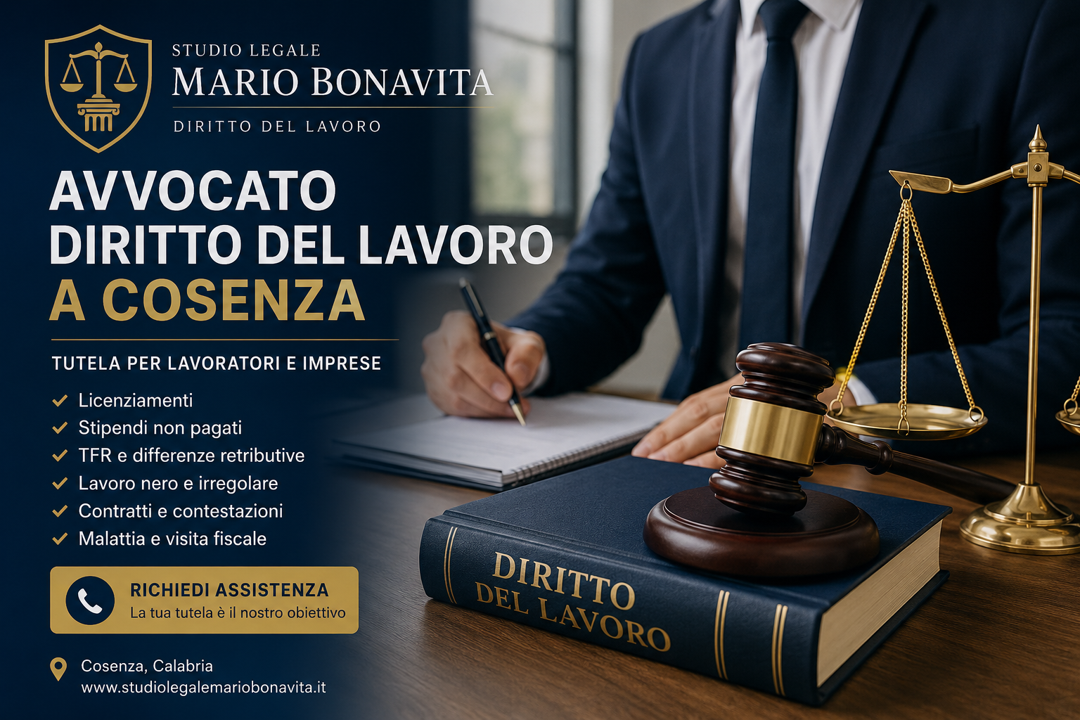 Avvocato diritto del lavoro a Cosenza tutela lavoratori licenziamenti stipendi TFR e contratti