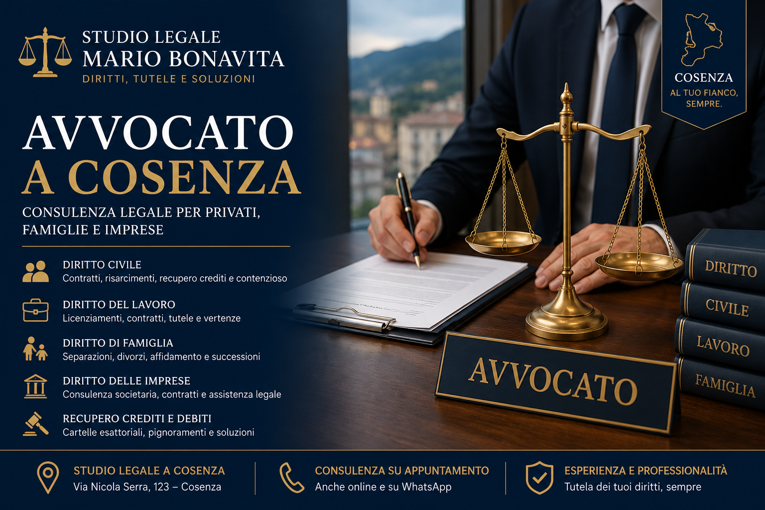 Avvocato a Cosenza Studio Legale Mario Bonavita consulenza legale per privati famiglie lavoratori e imprese