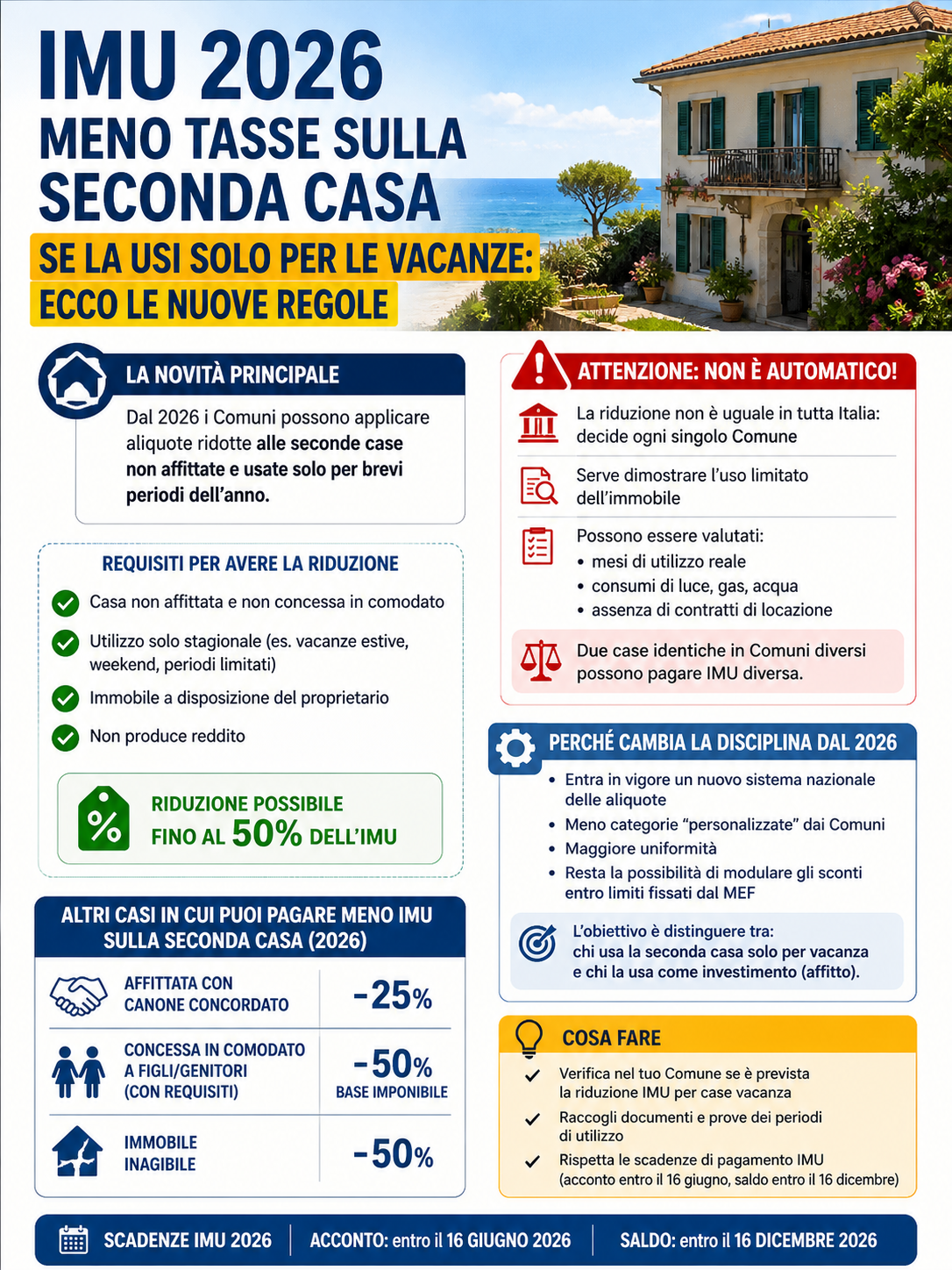 IMU 2026 seconda casa pagare meno tasse vacanze regole